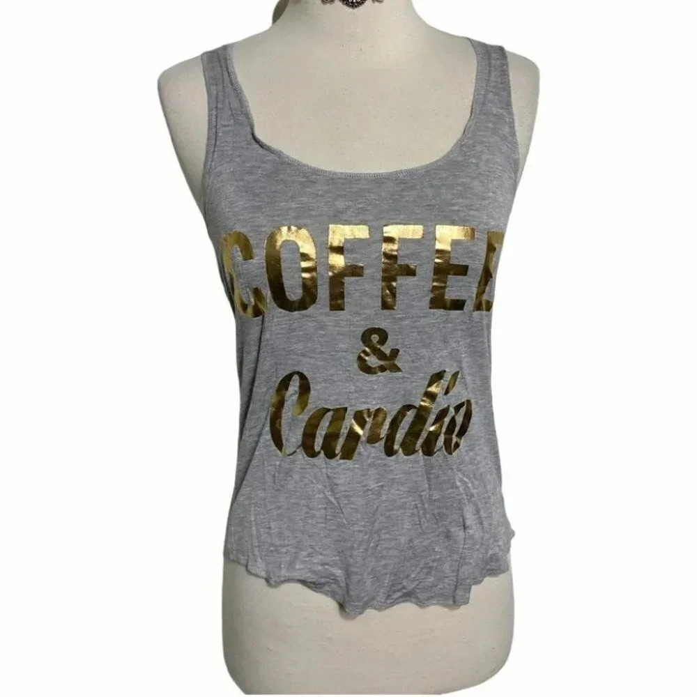 Recycled Karma Coffee& Cardio gray racerback tank